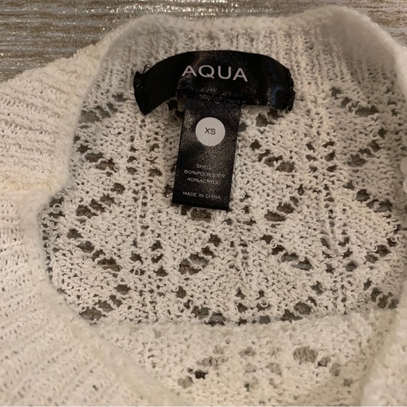 AQUA Pointelle White L/s Open Knit Pullover Sweater XS Feminine Cottegecore Lace - Picture 6 of 10